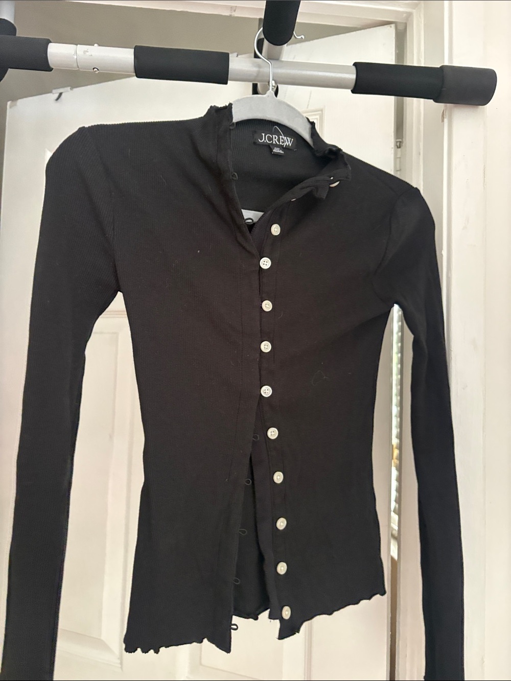 J. Crew Black Ribbed Button-Up Long Sleeve Cardigan